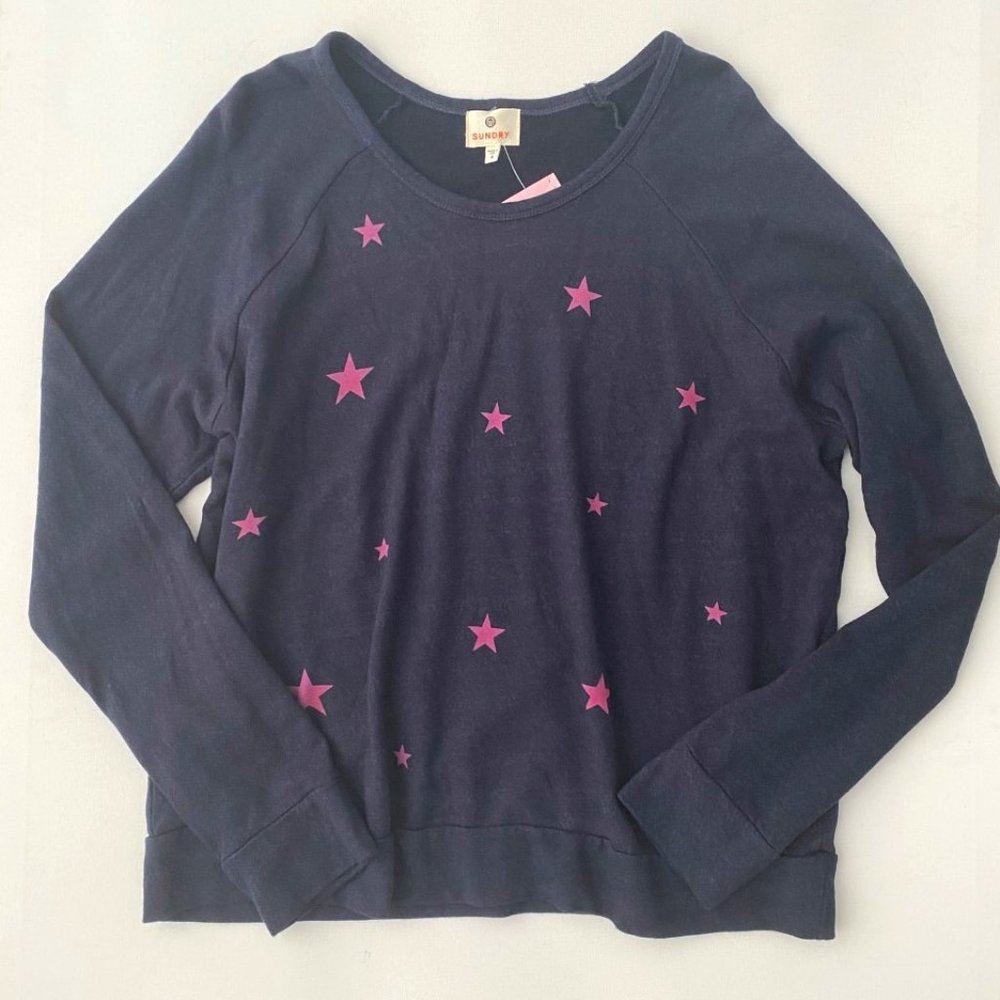Sundry Fuschia Stars Sweatshirt Midnight Blue